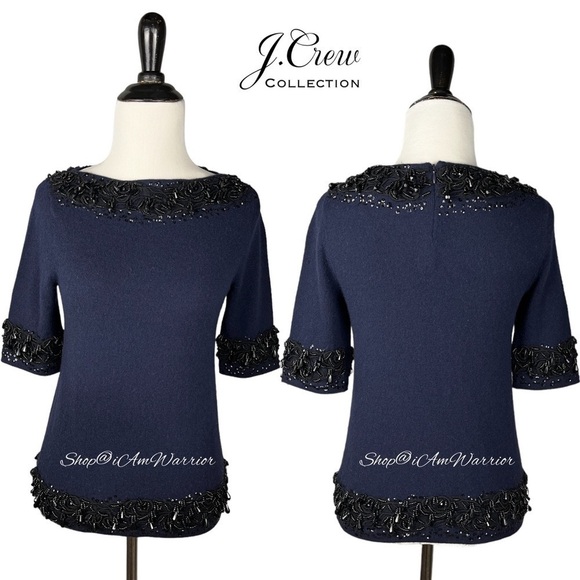 J.Crew Collection RARE chandelier beaded navy cashmere sweater *shop@iamwarrior - Picture 4 of 10